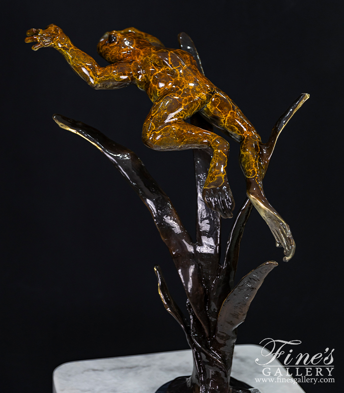 Bronze Statues  - Baked Enamel Bronze Jumping Frog - BS-1704